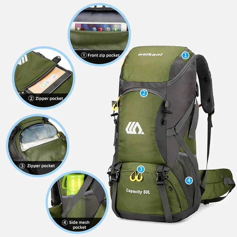 Large 50L Travel Backpack Camping and Hiking