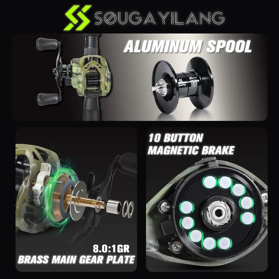 7'0 Fishing Pole Casting Reel Combo, Medium Heavy