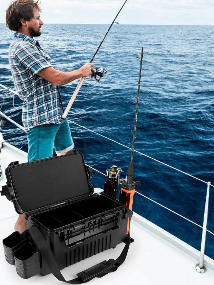 2 Tier Fishing Tackle Box                         Fishing Box 11 L Fishing Tool Box Adjustable Fishing Organizer Case Large Capacity Fishing Accessories