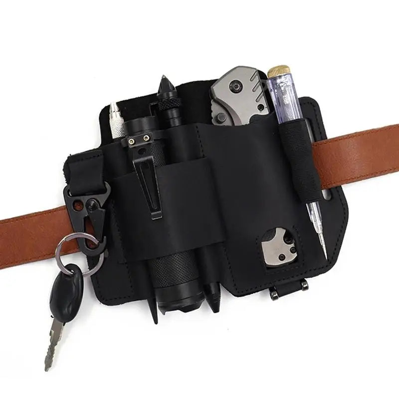 Leather EDC Organizer             Pocket Outdoor Storage Tool For Flashlight Knife Pen Screwdriver Car Key For Man