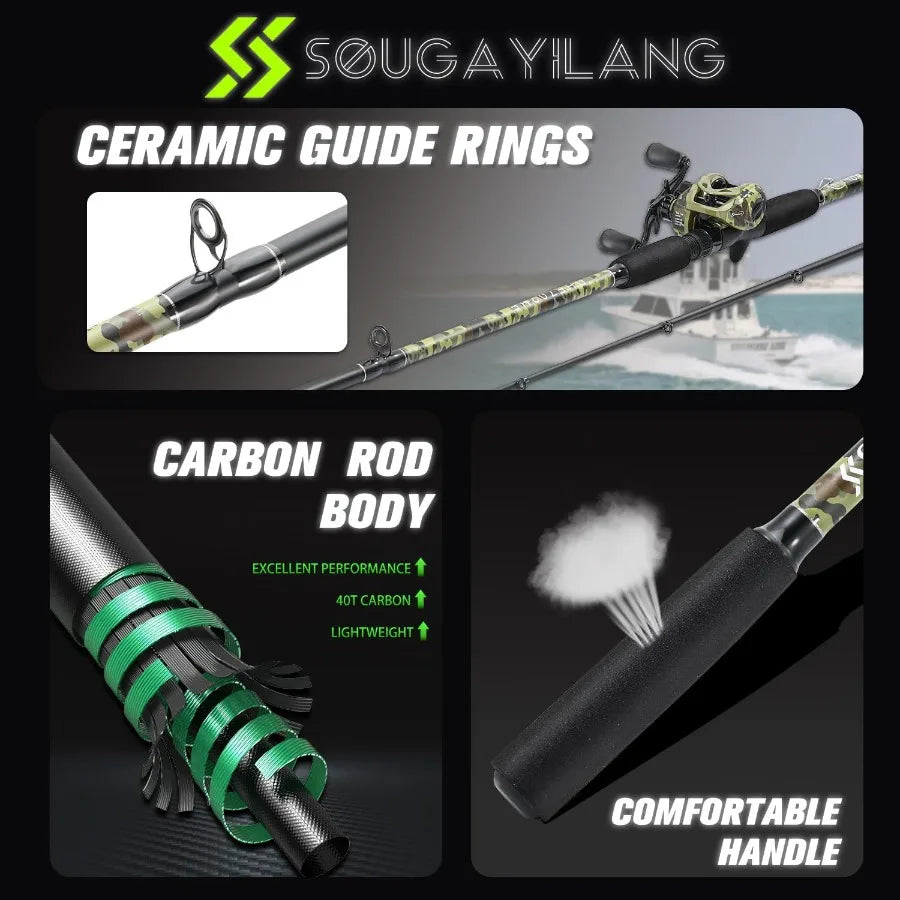 7'0 Fishing Pole Casting Reel Combo, Medium Heavy